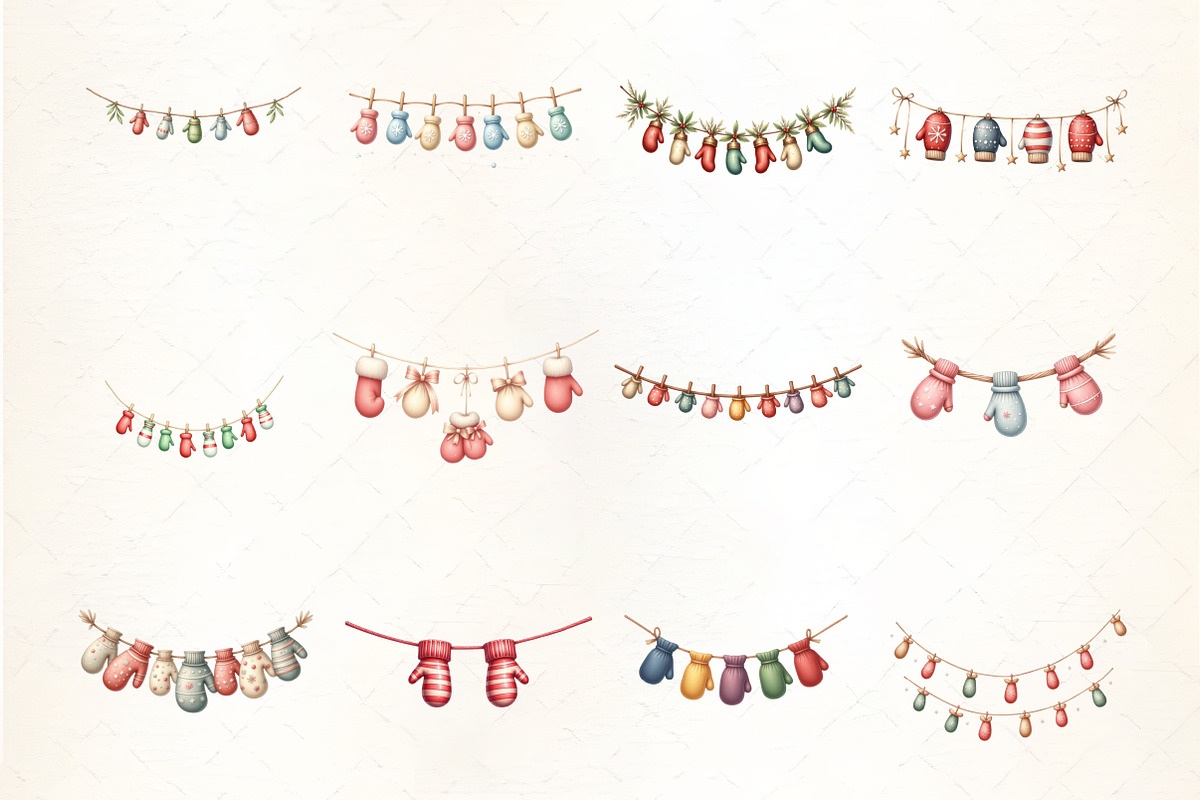 Holiday Mittens Garland Clipar, an Illustration by CrexoraLab (Photo 2 of 5)