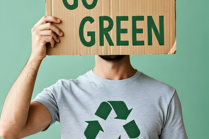 Man holding a Go Green sign made of, a Nature Photo by Stock Shape