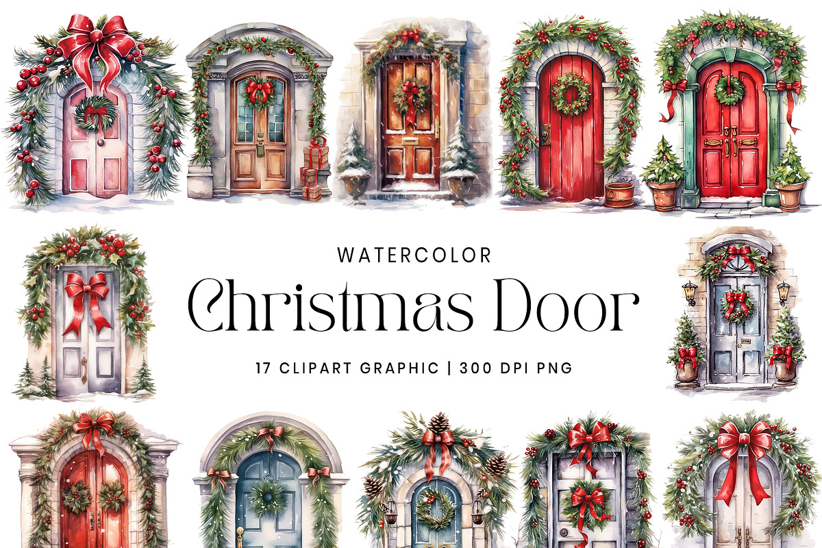 Watercolor Christmas Door Clipart, an Object Illustration by Design Scotch (Photo 1 of 9)