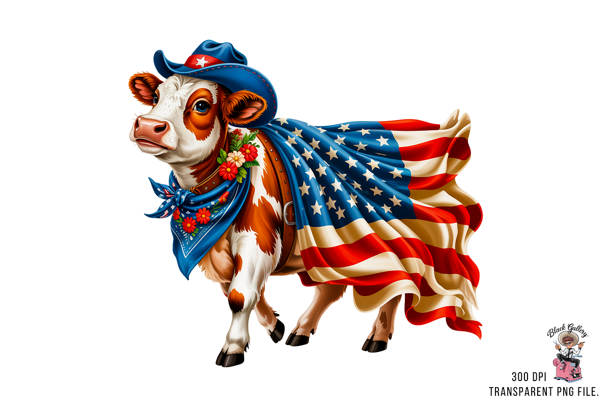 4th of July Cute Cow PNG Bundle, an Illustration by Clipart Bloom (Photo 8 of 11)