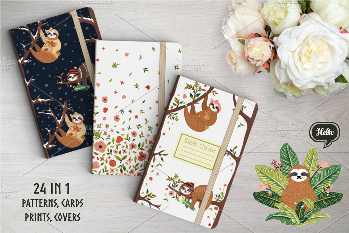 Cute Sloths Prints & Patterns, an Animal Illustration by Dasha_D (Photo 2 of 13)