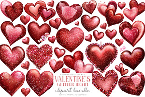 Glitter Heart Valentine Day Clipart, an Illustration by SinaCreation