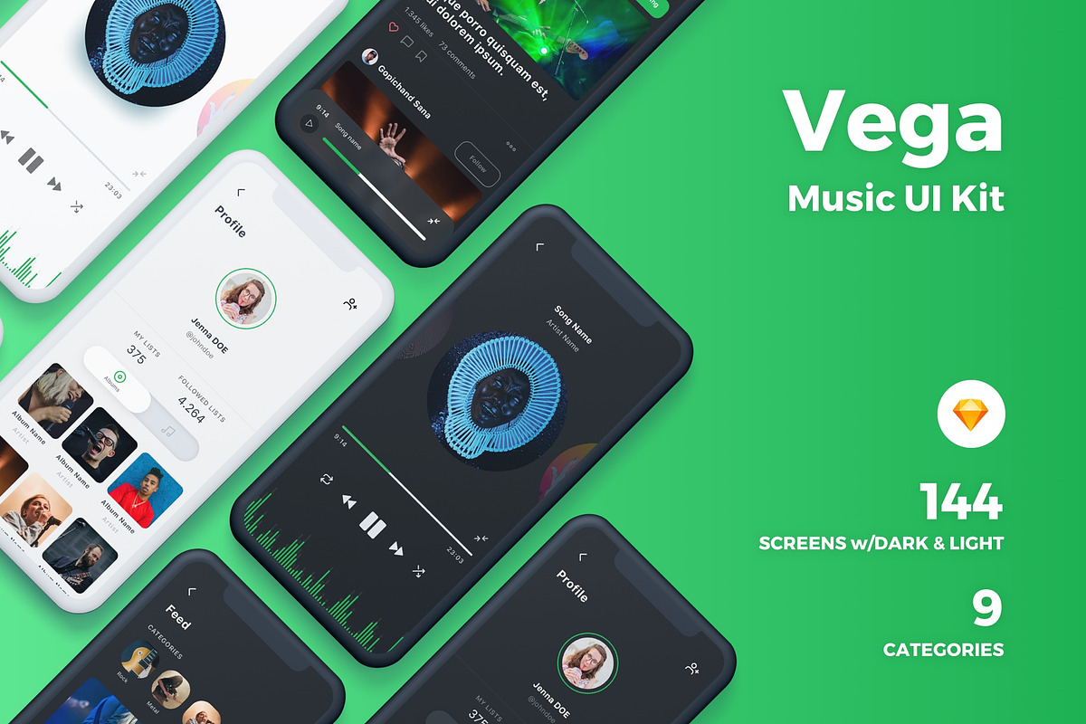 Vega Music IOS UI Kit, an UI Kit Template by uicube (Photo 1 of 5)