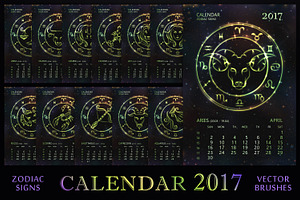 ZODIAC CALENDAR 2017 - green vector