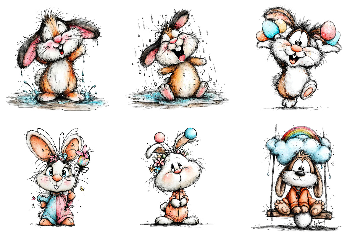 Whimsical Easter Bunny Clipart, an Illustration by Dream Creation (Photo 4 of 6)
