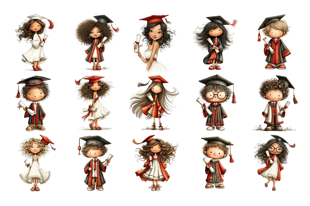 Graduation Kids Watercolor Clipart, an Education Illustration by Nicolle's Colorful Art (Photo 2 of 5)