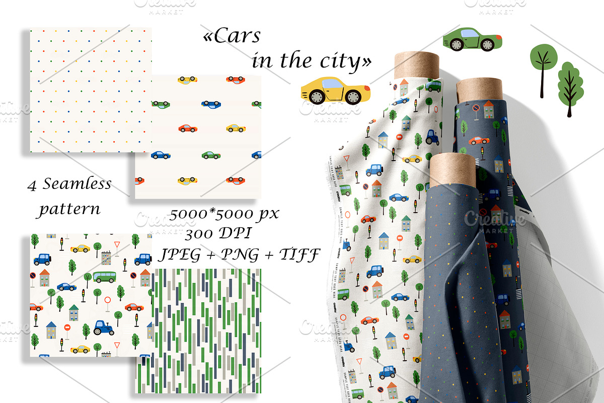 Kids Cars, Dots Seamless Pattern Set, a Pattern Graphic by Oksana Dovhopol Art (Photo 1 of 15)
