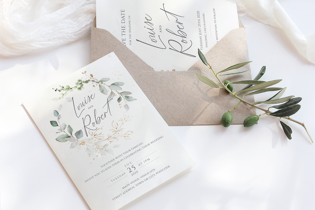 Watercolour & gold wedding suite, an Invitation Template by R Whitehurst Design (Photo 4 of 6)