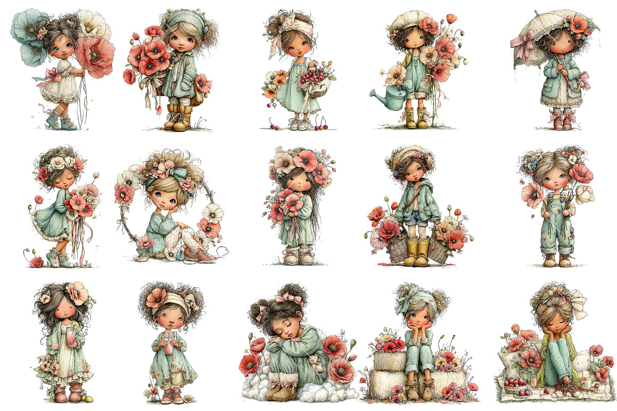 Watercolor Poppy Girl PNG Clipart, a Seasonal Illustration by OK Design (Photo 3 of 6)