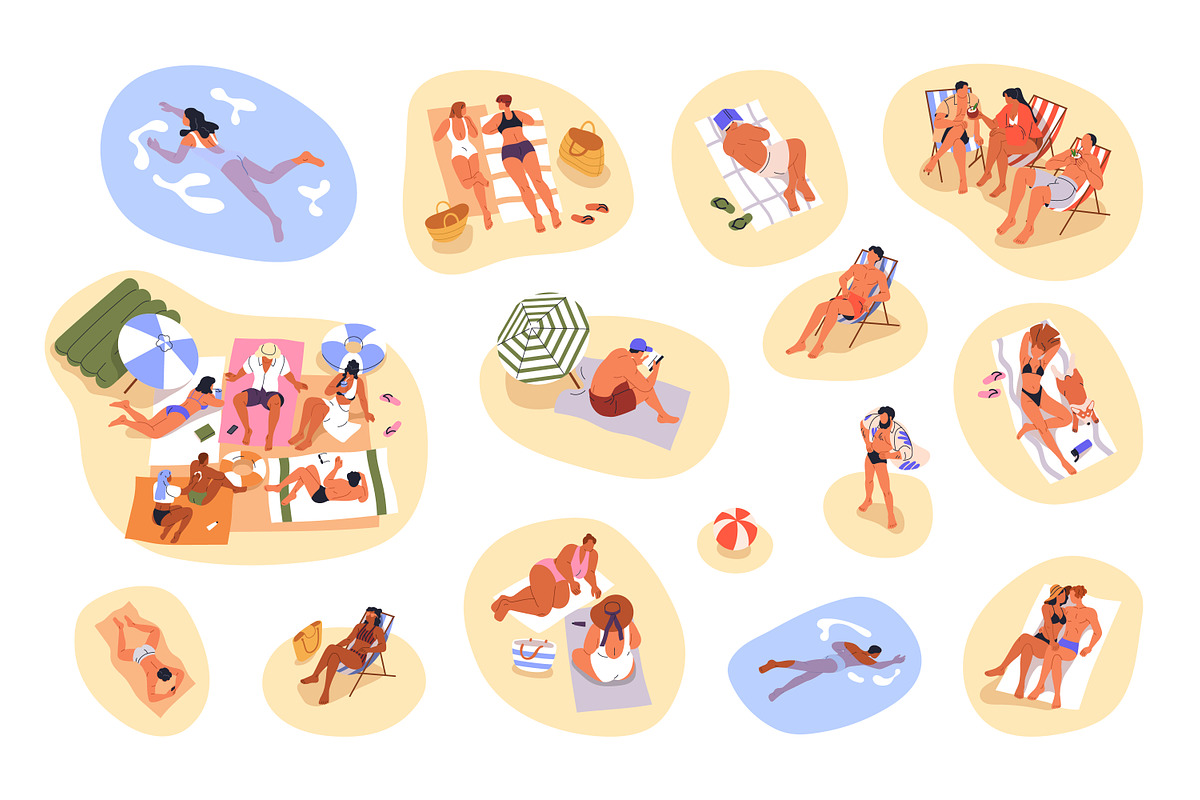 People relaxing on summer beach set, a Person Illustration by Good Studio (Photo 3 of 4)