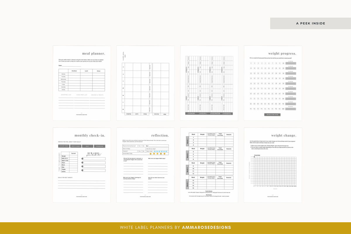 White Label Fitness Planner, a Stationery Template by ammarosedesignsllc (Photo 5 of 10)