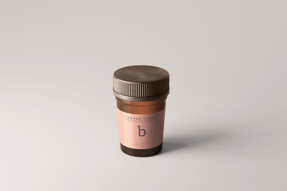 Amber Glass Pills Bottle Mockups, a Cups & Container Mockup by pmvch (Photo 4 of 20)