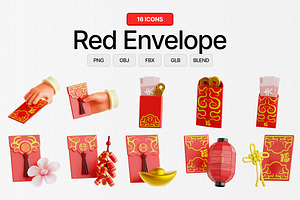 Red Envelope 3D Icon Set, an Object 3D Model by Eklip Studio