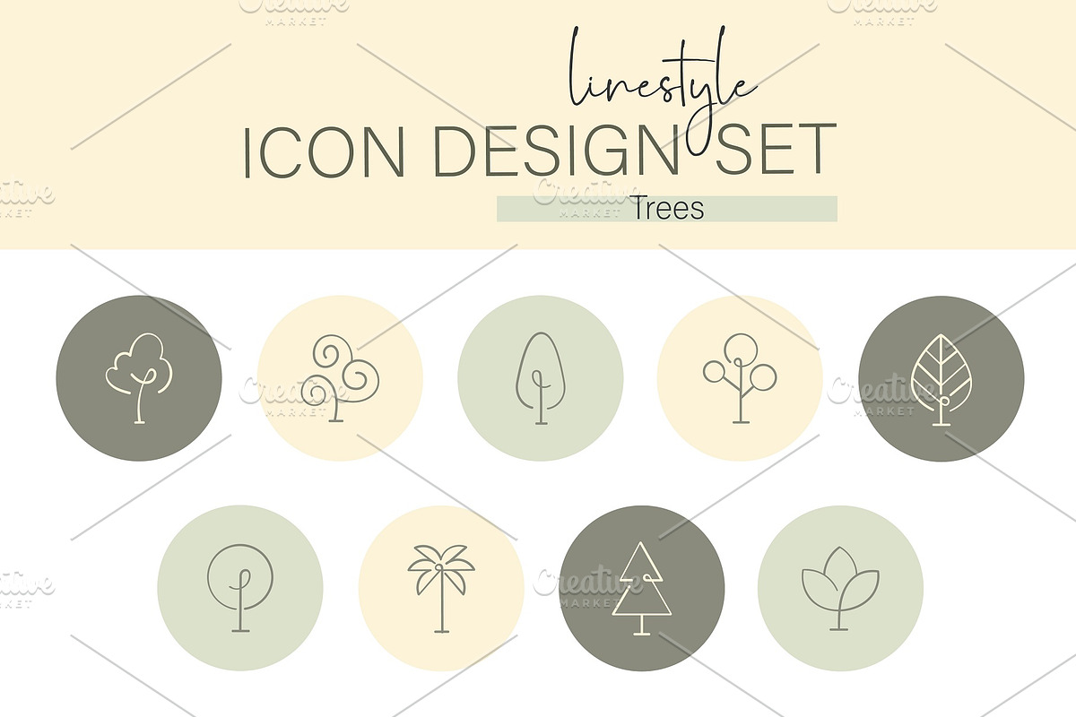Linestyle Icon Design Set Trees, an Outline Icon by pepulousdsg