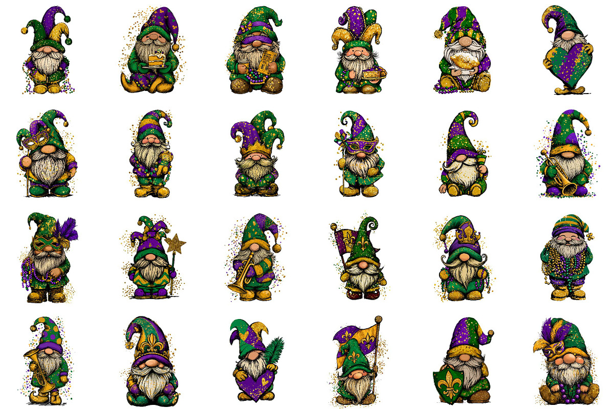 Mardi Gras Gnome Clipart Set, an Illustration by Sublimation Artist (Photo 2 of 6)