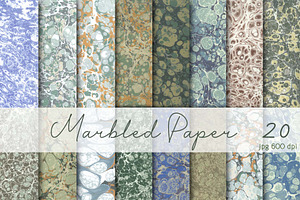 20 Hand Marbled Retro Papers