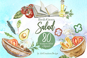 Salad Watercolor Clipart Set, a Food Illustration by ArtCreationsDesign (Thumbnail 1 of 13)