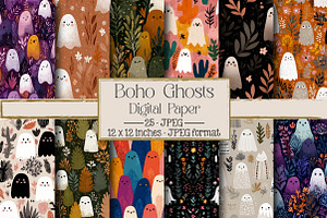 Boho Ghosts Digital Paper, a Texture Illustration by DreamPrint404