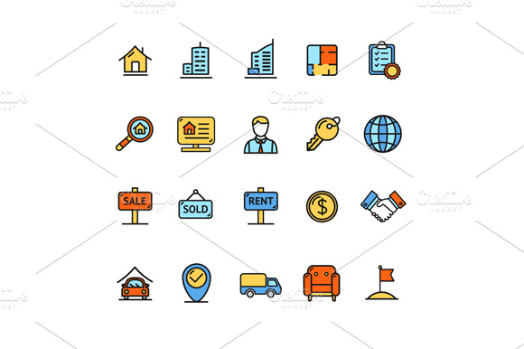 Real Estate Icon Color Set. Vector