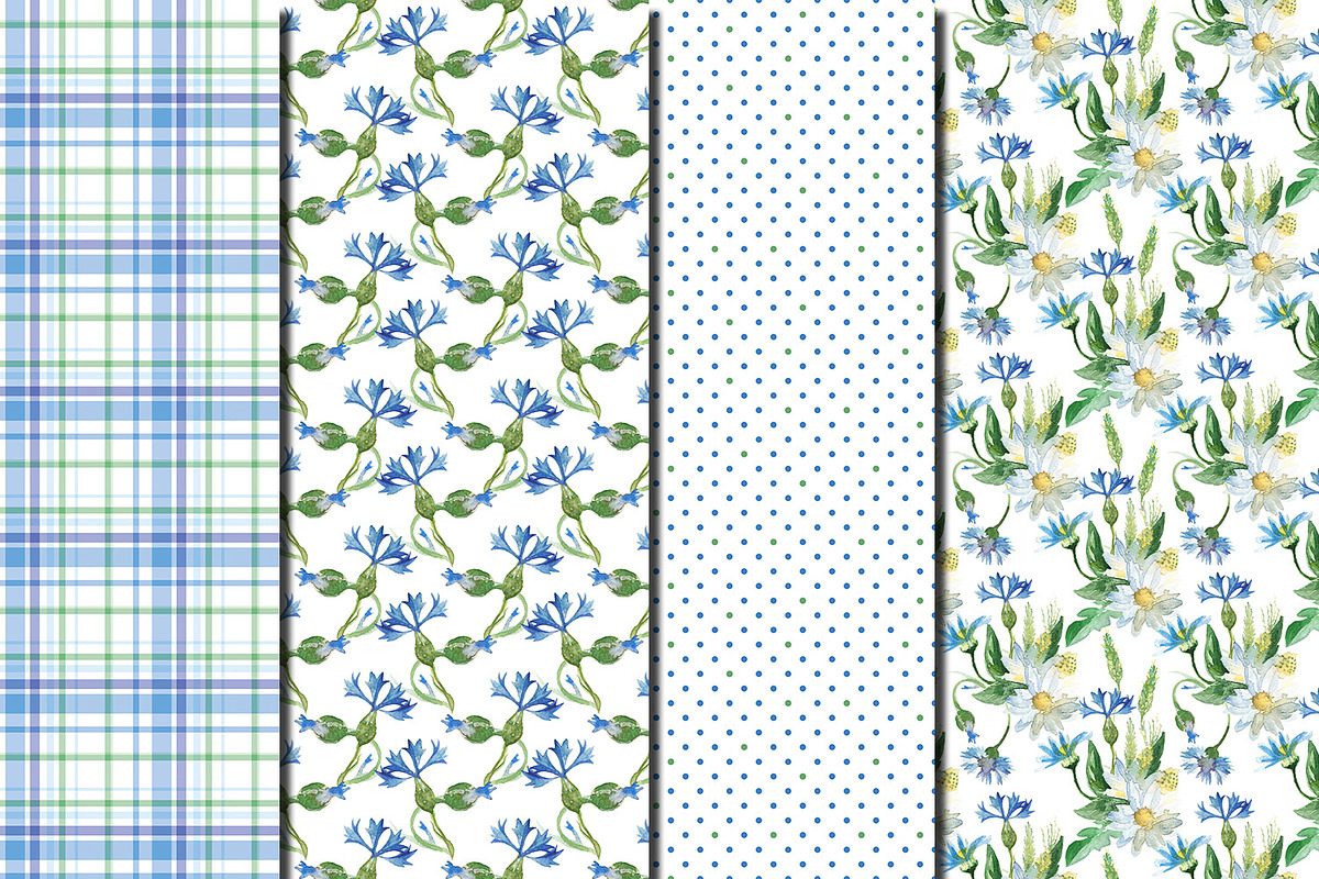 Watercolor Cornflowers patterns, a Pattern Graphic by DollyPotterson (Photo 4 of 6)