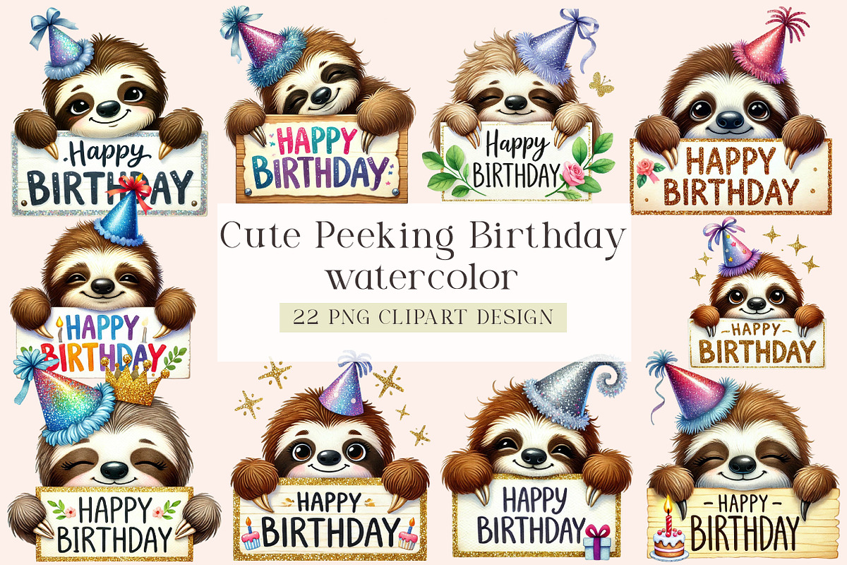 Peeking Birthday Animal Clipart Bund, an Illustration by DreamArtGraphic (Photo 1 of 4)