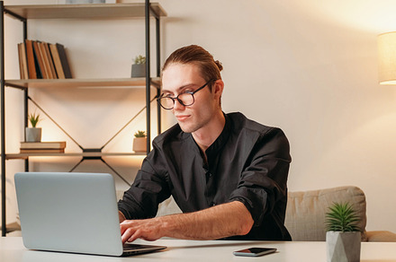 Online working business active man using laptop, a Person Photo by Photo Drive Studio