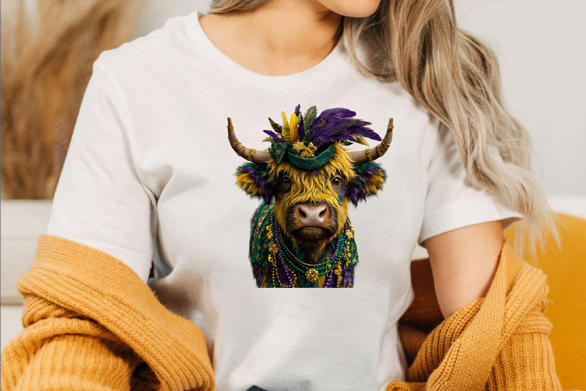 Cute Mardi Gras Highland Cow Clipart, an Illustration by SVGArt (Photo 2 of 7)