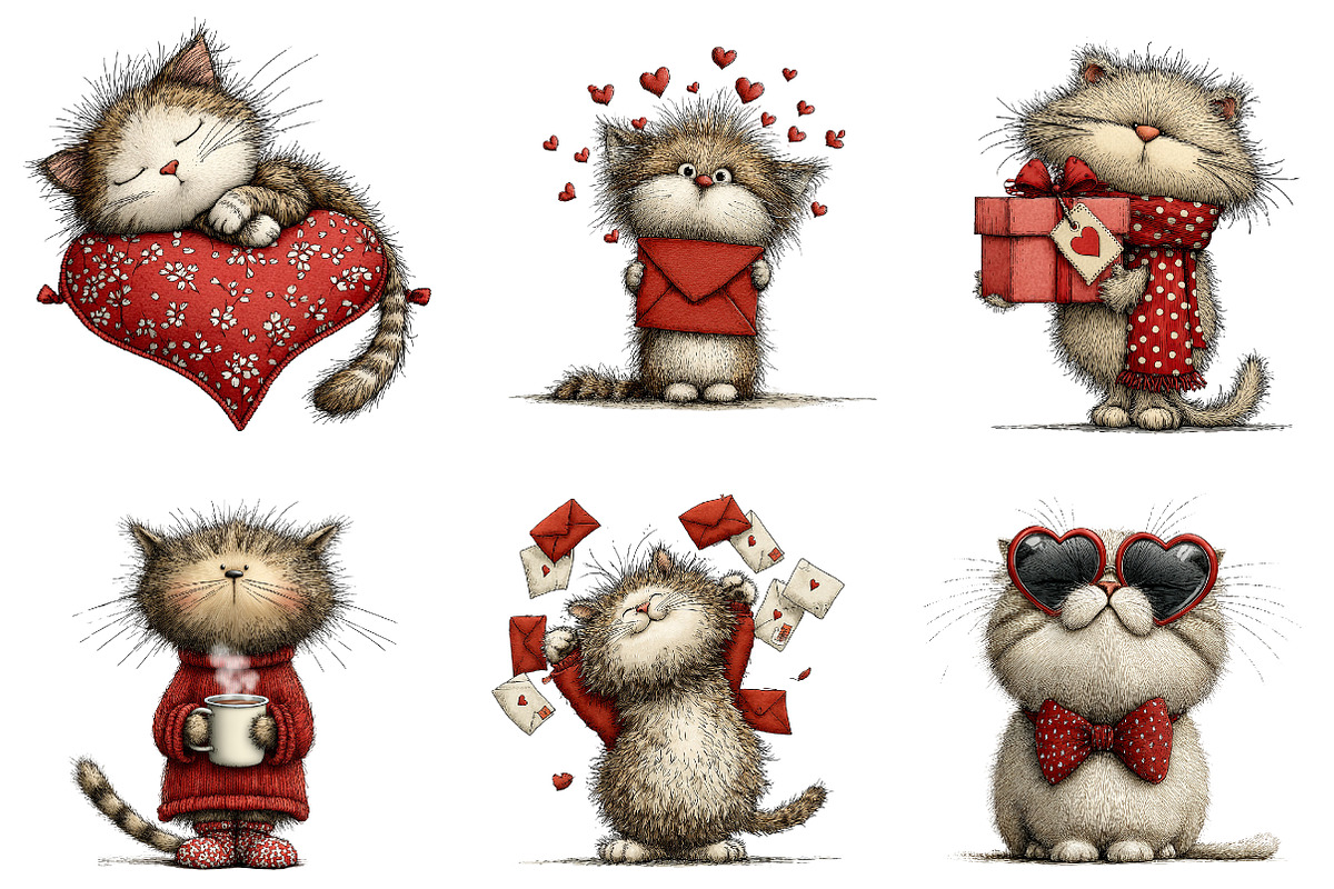 Quirky valentines cats clipart, an Illustration by CreationArt (Photo 5 of 6)
