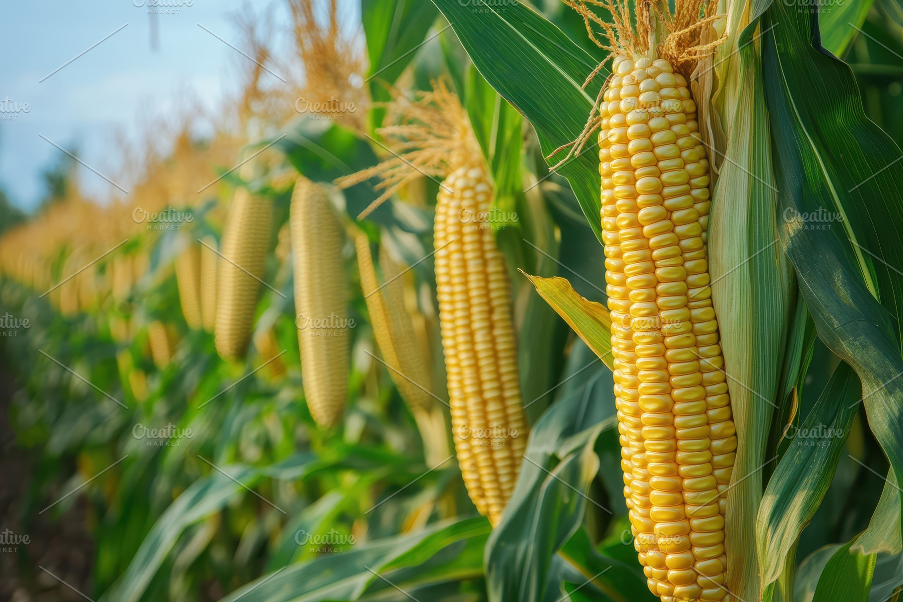 Corn cobs thriving in a vast corn, a Photo by Pavel_design