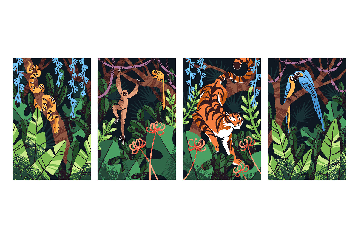 Wild animals in jungle posters set, an Animal Illustration by PaperTrident (Photo 1 of 3)