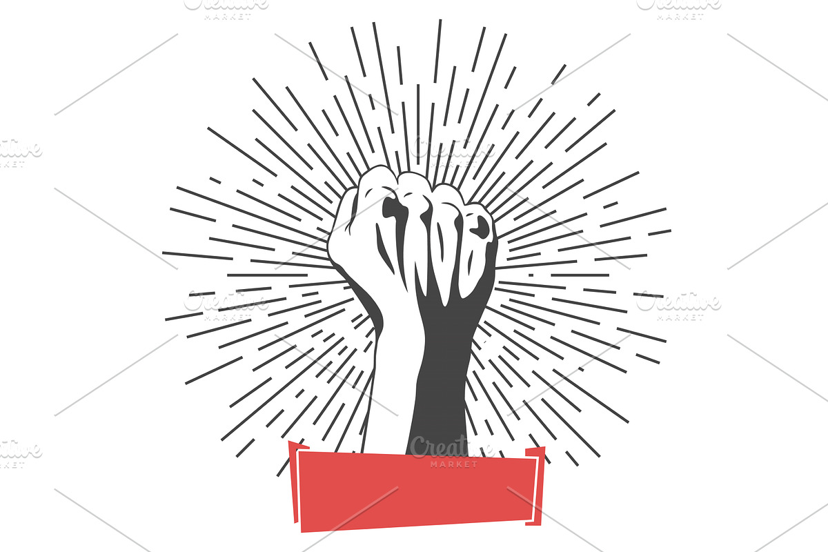 Rised fist hand gesture emblem, an Object Illustration by Things for designers