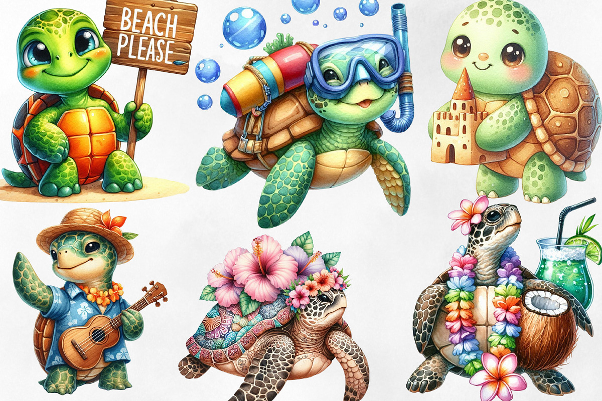 Summer Turtle Sticker Clipart, an Illustration by Designking (Photo 3 of 4)