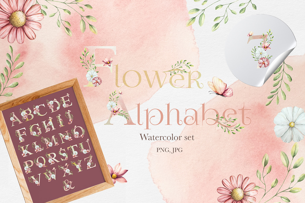 Flower alphabet, numbers watercolor, an Illustration by Navenzeles (Photo 1 of 6)