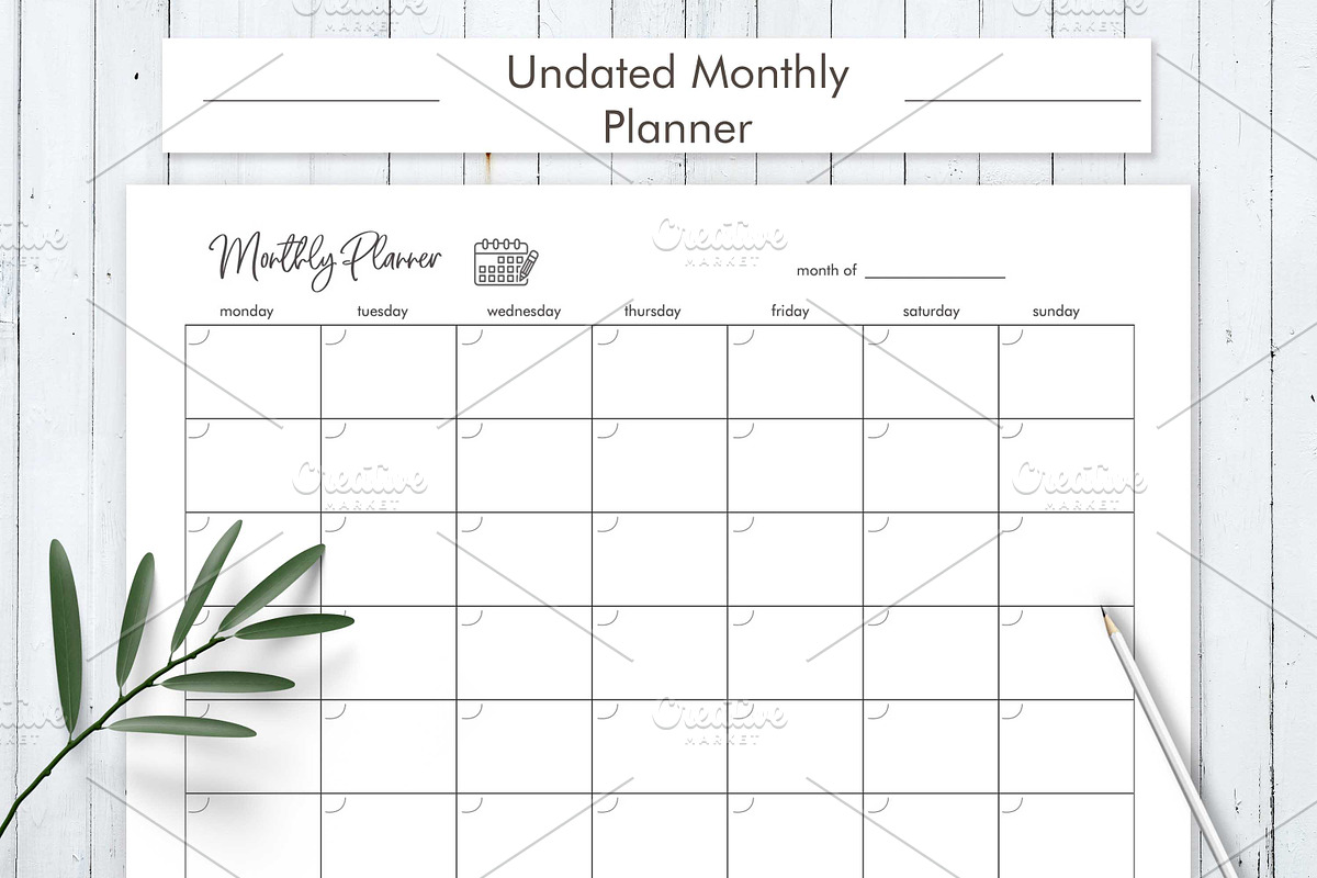 Undated Monthly Planner, a Stationery Template by HelArtShop (Photo 1 of 2)