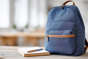 Blue backpack with a notebook, a School & Education Photo by MistyDay