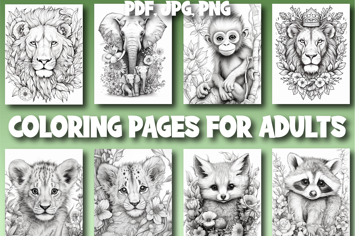 Wild Animals Adult Coloring Pages, an Animal Illustration by Design Zone