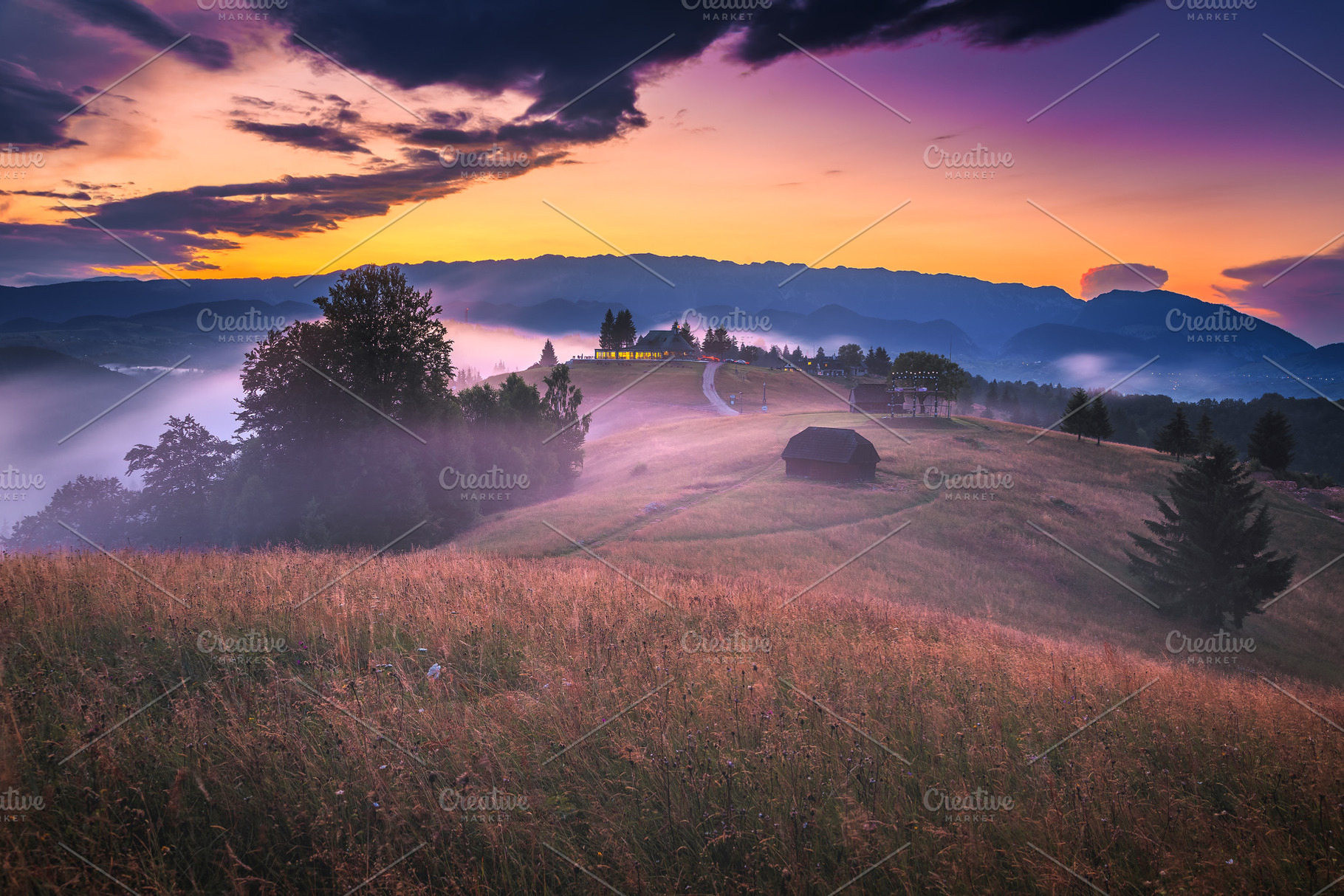 Autumn misty scenery at sunset, a Nature Photo by Alpine Dreams