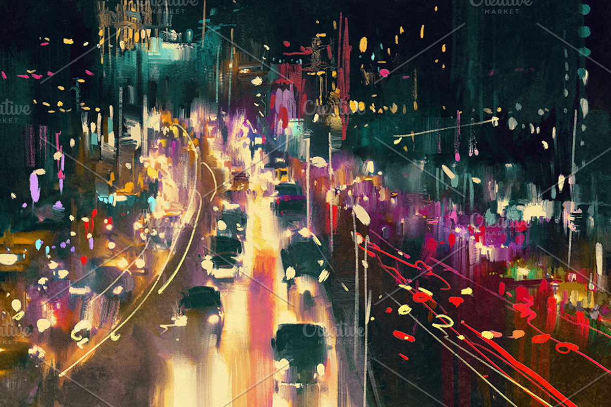 9 cityscape digital paintings bundle, a Person Illustration by Grandfailure (Photo 3 of 10)