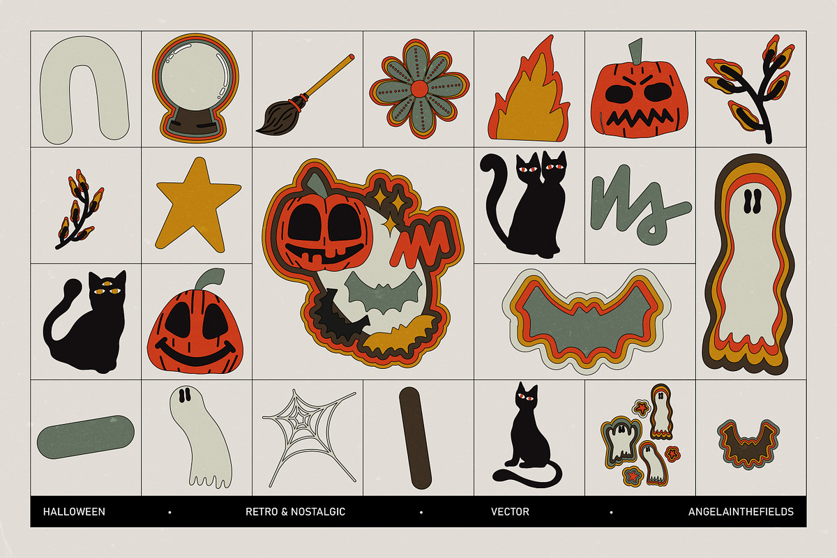 Retro Halloween Vector Clipart, a Seasonal Illustration by angelainthefields (Photo 9 of 10)