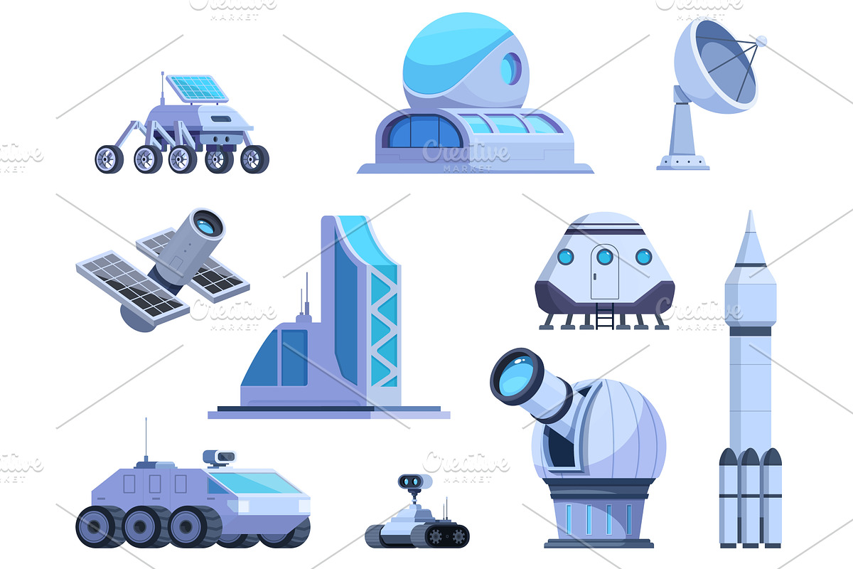 Cartoon space exploration elements, an Illustration by Valerie Bodnar