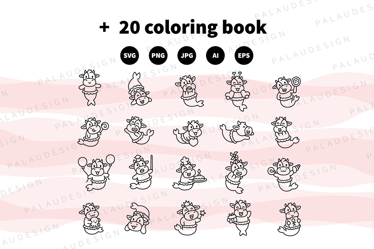 Cute Kawaii Cow Mermaid Character, an Animal Illustration by Palau (Photo 11 of 12)