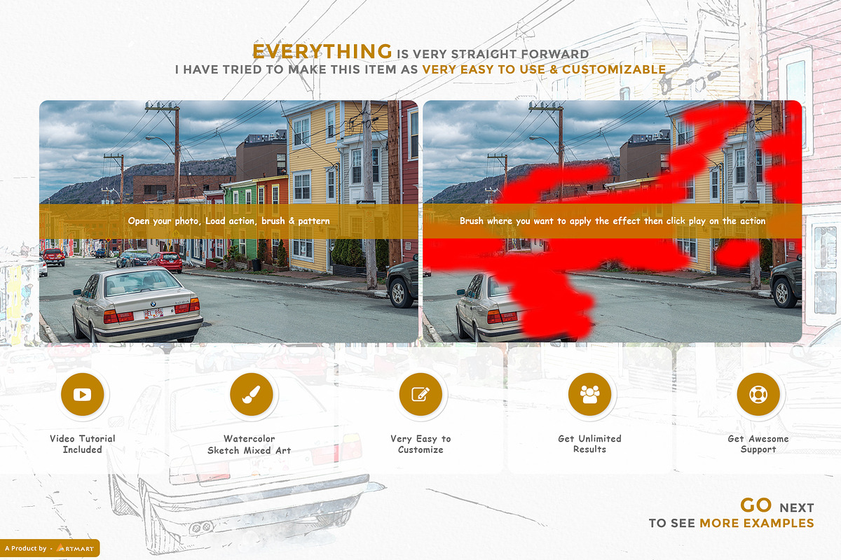 UrbaneXign - Mixed Watercolor Sketch, an Action Add-On by A R T M A R T (Photo 2 of 11)