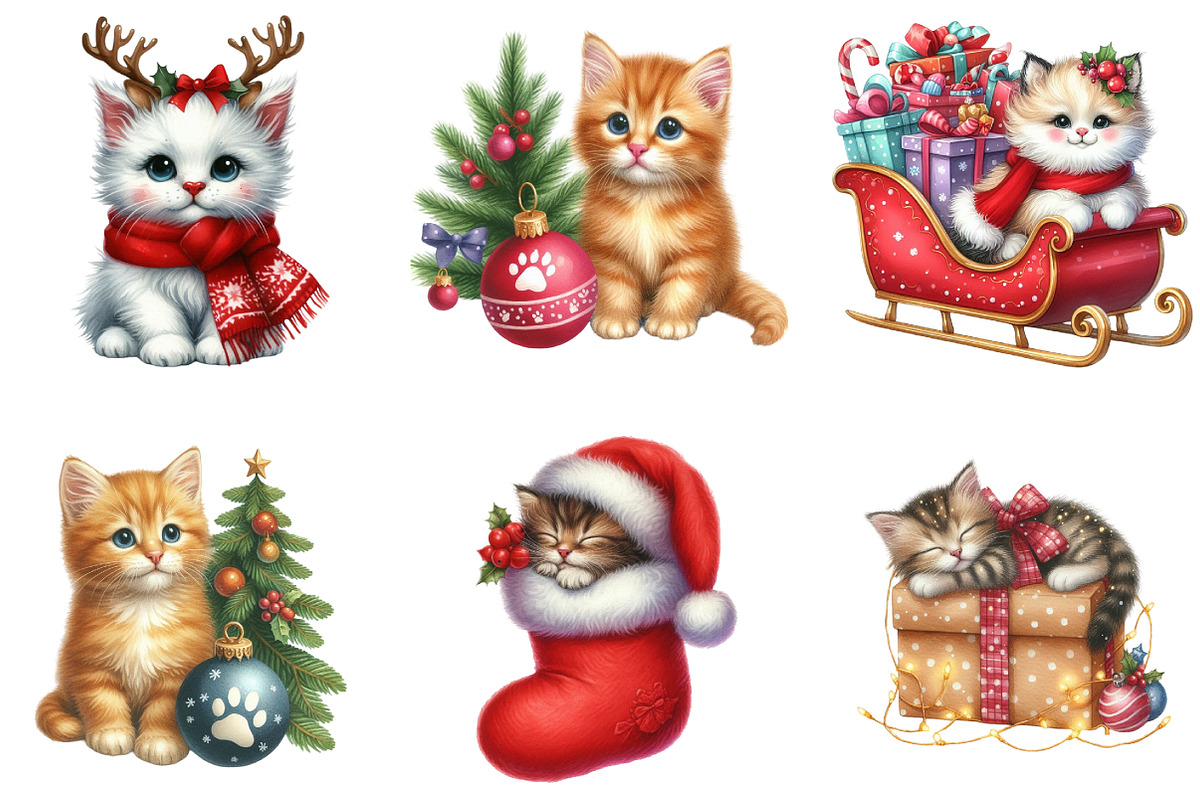 Kitten Christmas Clipart, an Illustration by DreamArtGraphic (Photo 6 of 6)