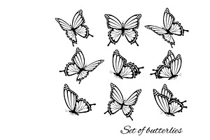 Set Of Butterfly Silhouette. Vector