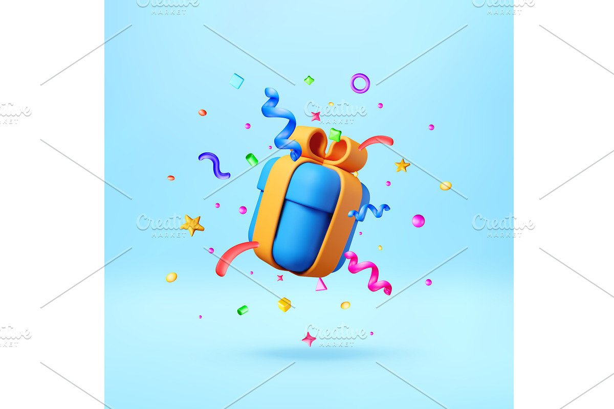 3D gift box with ribbon and flying, an Object Illustration by Abscent