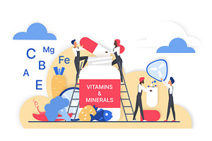 People Adding Vitamins and Minerals, an Object Illustration by Lemberg Vector