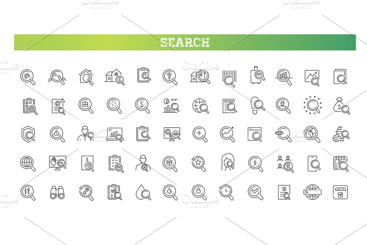 Search and Analysis Line Icons Set, an Outline Icon by Tettygreen (Photo 1 of 2)