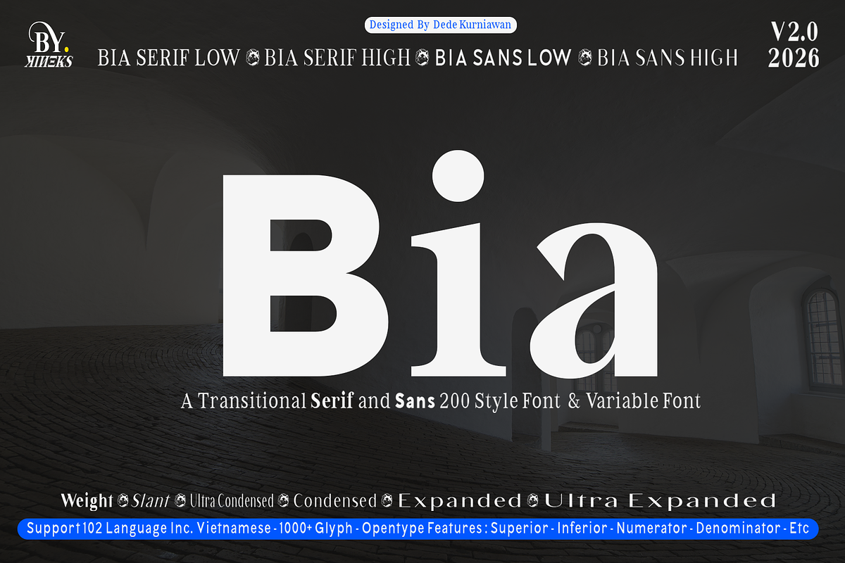 Bia | Transitional Serif & Sans, a Serif Font by By Kineks (Photo 1 of 18)