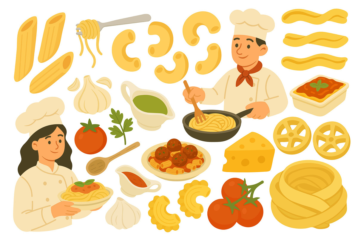 Pasta Set, a Food Illustration by ananastya (Photo 3 of 8)
