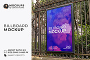 Iron Fence Billboard 2x3 Mockup, an Advertising Mockup by Mockups by Carlos Viloria (Thumbnail 1 of 4)